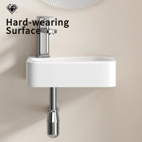 HAOCHRYSYPH Ceramic Wall Mount Bathroom Sink, Milk White, 14.18x10.24 in. featuring chrome faucet and drain, modern design.