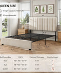 Queen Velvet Upholstered Bed Frame With Tufted Headboard, Adjustable Three Tier Metal Platform Base, Sturdy Metal Slats, Straight Up Noise Free Assembly, Dope White Vibe For Your Main Bedroom dimensions displayed in a well-lit room.