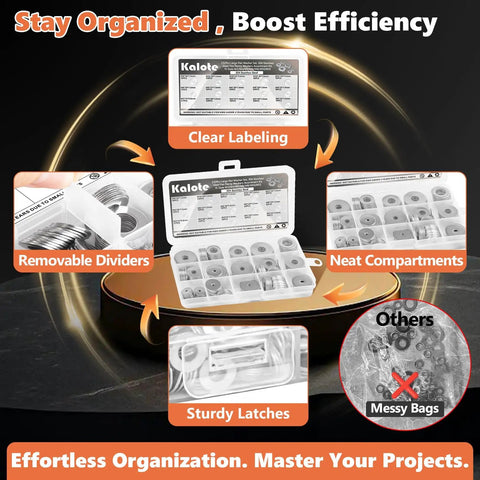 232Pcs Stainless Steel Fender Washers Set With 15 Size Varieties M3 M4 M5 M6 M8 M10 M12 in organizer box
