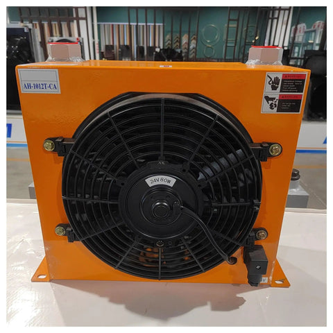 Front view of the 100Lpm Aluminum Hydraulic Oil Air Cooled Radiator And Heat Exchanger, Boss Grade Aluminum Construction, AH1012T Model