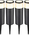 Set of four 12V LED Bollard Path Lights With Frosted Glass Lenses, glare-free bright beam, IP65 waterproof die-cast aluminum