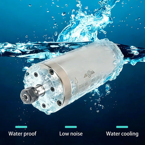 Beefy Water Cooled CNC Spindle Kit 0.8 kW 110V in water showing waterproof and water cooling features, ideal for CNC routers