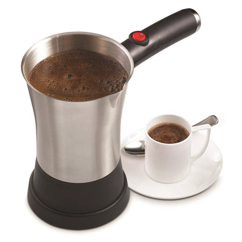 Electric Turkish Coffee Maker 4 Cup Stainless Steel Black Finish Easy Brew For Quick Turkish Coffee At Home Durable Metal Body
