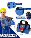 Child holding the 9 Piece Kid Friendly Real Hand Tool Set For Boys And Girls Blue Junior Tool Kit With Storage Bag