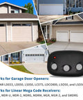 Two Pack Garage Door Remote For Linear Opener Systems 318 MHz with garage images, compatible with LD050 LD033 LDCO800.