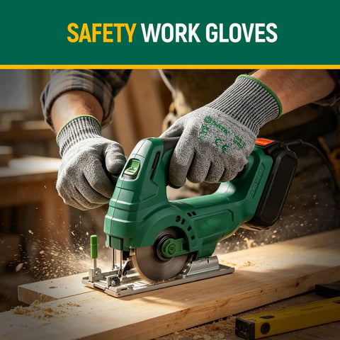 Person using a saw wearing Heavy Duty Cut Resistant Gloves Level 4 EN388 Certified For Extreme Protection Comfortable Fit