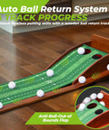 9.8Ft Putting Green Mat With Automatic Ball Return Track And Mirror For Indoor Home Golf Practice on wooden floor