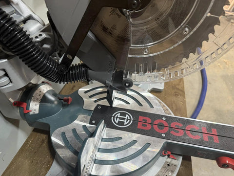 Custom 3D Printed Dust Collection Attachment For 12 Inch Glide Miter Saw GCM12SD Dust Port Adapter installed on saw