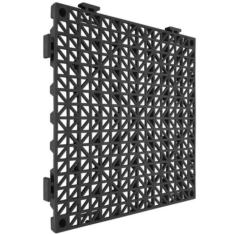 Interlocking Drainage Floor Tiles 50 Piece Set Black 12 By 12 Inch Soft PVC Mats With Non Slip Drain Holes for restrooms