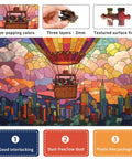 Stained Glass Hot Air Balloon 1000 Piece Jigsaw Puzzle City In The Clouds Scene That Slaps For Game Night And Gift Giving