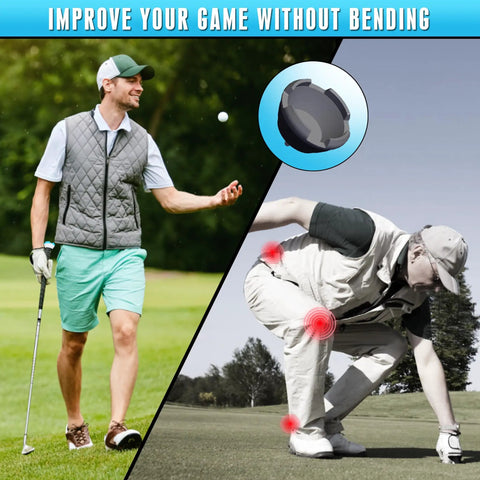 Golfer using 4 Claw Golf Ball Grabber 2 Pack Rubber Ball Picker Upper For Putter Premium Golf Ball Retriever for easy pickup.