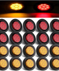 Trucker Grade 2 Inch Round LED Marker Lights 20 Pack Amber and Red With Reflectors Sealed Flush Mount for Trucks and Trailers