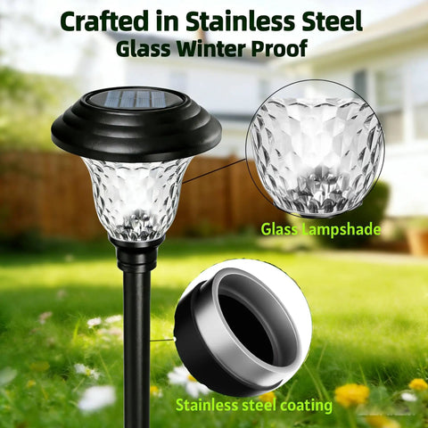 Eight Pack Solar Pathway Lights With Color Changing Multicolor Glass Stainless Steel All Weather Outdoor Pathway Landscape Yard