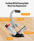 Heavy Duty Pneumatic Flooring Nailer With Rubber Mallet For Fast Hardwood And Engineered Wood Installations on a wooden floor.