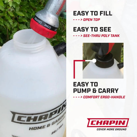 2 Gallon Pump Sprayer For Lawn And Garden Homeowner Friendly With Translucent Poly Tank shown with open top and ergonomic handle