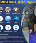 Heavy Duty 10 GPM Manual Drum Pump For Fast Liquid Transfer Across 15 To 55 Gallon Tanks Hardcore PPS Build showing liquid compatibility.