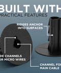 Single Feed-Through Bushing For RG6 Coax Cable, Clean Wall Pass-Through Grommet For Low Voltage Wires, Indoor Outdoor Use, Durable Shielded Installation, Keeps Cables Safe And Neat For Quick No Fuss Setup, black bushing with side channels