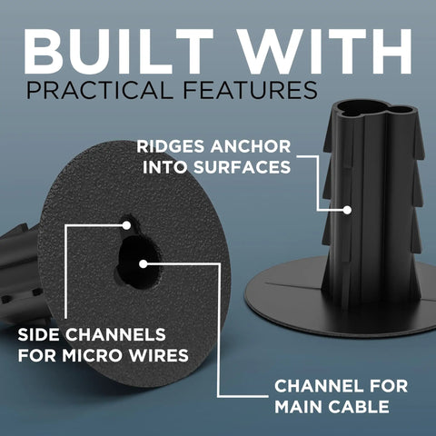 Single Feed-Through Bushing For RG6 Coax Cable, Clean Wall Pass-Through Grommet For Low Voltage Wires, Indoor Outdoor Use, Durable Shielded Installation, Keeps Cables Safe And Neat For Quick No Fuss Setup, black bushing with side channels