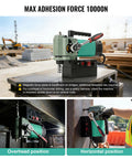 Game Changing Magnetic Drill Press With 1450W Copper Motor And Smooth 0 To 650 RPM Adjustable Speed in horizontal position, drilling steel.