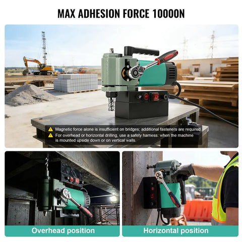 Game Changing Magnetic Drill Press With 1450W Copper Motor And Smooth 0 To 650 RPM Adjustable Speed in horizontal position, drilling steel.