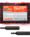 Must-Have Heat Shrink Tubing Kit 3:1 Adhesive Lined Waterproof Marine Grade Black, 180 PCS packaging with tubing samples