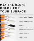 Assorted colors of tile repair kit for quick DIY fixes on chips and cracks in marble, Corian, porcelain, granite countertops, bathtubs, sinks.