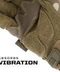 Close-up of M-Pact Tactical Gloves With Secure Fit And Touchscreen Capability showing D3O palm padding and MultiCam design.