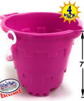Pink 7-inch plastic castle sand bucket with easy pour spout from 4 Pack 7 Inch Castle Sand Buckets With Easy Pour Spout And Handle