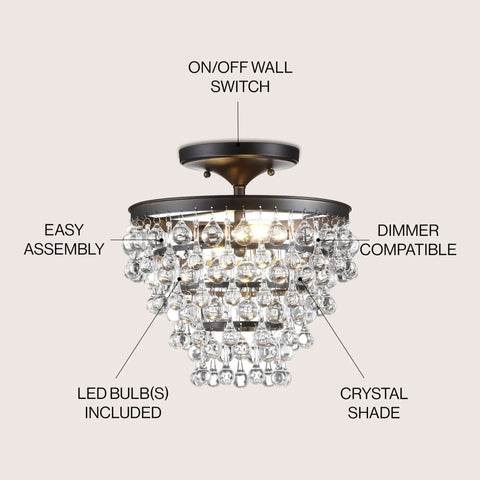 Oil Rubbed Bronze 13 Inch LED Flush Mount Ceiling Light Fixture With Clear Crystal Drum Shade Modern Glam Style Perfect For Bedroom Or Hallway