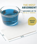 Premium Quality No Sweat Commode Liners Ultra Absorbent Jasmine Scent Bags with a measuring cup showing 35 oz absorption, 5x9.5 inches.