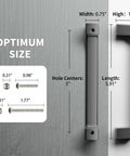 Diagram showing 30 Pack 5 Inch Square Matte Black Cabinet Handles dimensions, with center-to-center spacing of 5 inches.