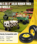 10 Inch Solid Rubber Dolly Wheel Set With Flat Free 4.10 To 3.50-4 Tires, 5/8 Inch Bearings for garden carts, hand trucks