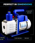 Hiatsu 7 CFM automotive AC vacuum pump, 1/2 HP, blue/white, front view with handle and label