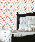Heart And Star Romance Pattern Peel And Stick Wallpaper Removable Self Adhesive Wall Covering in bedroom setting.