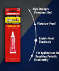 Heavy Duty Red Threadlocker High Strength Industrial Grade Adhesive Built For Automotive And Manufacturing Keeps Fasteners Tight Against Vibration And Heat Permanent Bond And High Temperature Resistance in packaging