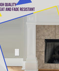 Blank Decorator Wall Plate Insert Built Tough From Unbreakable Polycarbonate Thermoplastic, ETL Listed, White, Standard Size 6001-W next to fireplace.