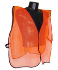 Built Tough Job Site Ready High Viz Orange Mesh Safety Vest Universal Fit Hook And Loop Closure Lightweight Build Heavy Duty Elastic Sides Construction Crew Must Have displayed on a mannequin.