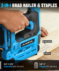 Pro Grade 18 Gauge Cordless Brad Nailer 21V with Twin 20Ah Lithium Batteries Rapid Charger in hand, close-up on wood surface.