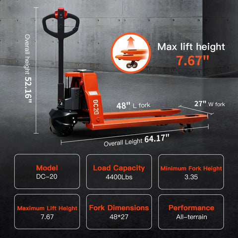 Heavy Duty Electric Pallet Jack With 4,400 Lb Load Capacity And Power Lift For Warehousing Moving Heavy Carts Fast with 48" forks.