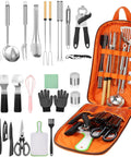 Ultimate Camping Cooking Utensil Set 33 Pcs Portable Cookware for Grilling and Camp Kitchen with storage bag displayed open