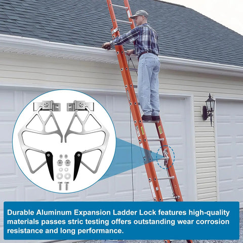 Aluminum Extension Ladder Lock Kit Fits 24 Ft 28 Ft 32 Ft Rung Ladders 250 Lb Capacity D1200 D1300 Series Safe Durable Heavy Duty Upgrade With Easy Install, man replacing rung lock on extension ladder