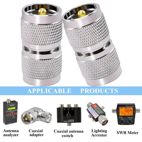 Two Pack UHF PL259 Connector Adapter, UHF Male To UHF Male Coaxial Adapter With Gold Plated Pins, 50 Ohm, applicable products shown