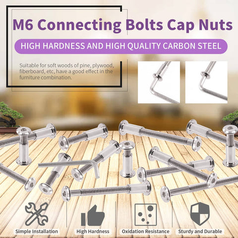 Image showing 120Pcs M6x35mm 45mm 55mm 65mm 75mm Nickel Plated Silver Hex Drive Socket Cap Bolts And Barrel Nuts Kit With Allen Wrench.