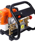 Portable Gas Powered Backpack Sprayer For Garden And Farm Use Two Stroke One Point Five Horsepower Engine with handle view.