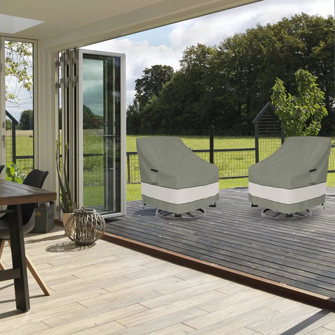Heavy Duty Waterproof Outdoor Swivel Patio Chair Covers Set Of 2 Keeps Cushions Dry, Fits 30W X 34D X 38H Inches, Grayish Green on deck