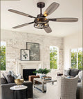 52 Inch Oil Bronze Farmhouse Ceiling Fan With Light And Remote Slick Industrial Flush Mount Six Speeds Reversible Motor