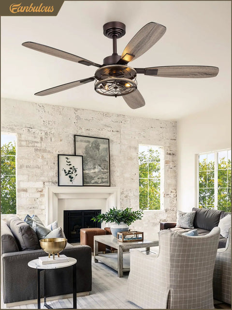 52 Inch Oil Bronze Farmhouse Ceiling Fan With Light And Remote Slick Industrial Flush Mount Six Speeds Reversible Motor