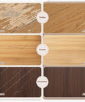 Image showing before and after of wood furniture repair using Easy Peasy Wood Furniture Repair Kit featuring six realistic tone touch up markers and wax sticks.