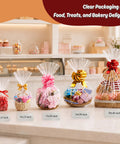 Clear 24 By 30 Inch Cellophane Bags 10 Count For Large Gift Baskets And Big Presents Perfect For Weddings Bridal And Baby Showers Flat No Gusset See Through Gift Wrap Ribbon Not Included displayed among other sizes with baked goods