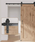 8 Foot Sliding Barn Door Hardware Kit For Single Doors 42 To 48 Inches Wide Upgraded Screw Fixation Modular Track Heavy Duty Barn Door Track Kit Smooth Quiet Sliding Easy To Install shown installed with wooden door